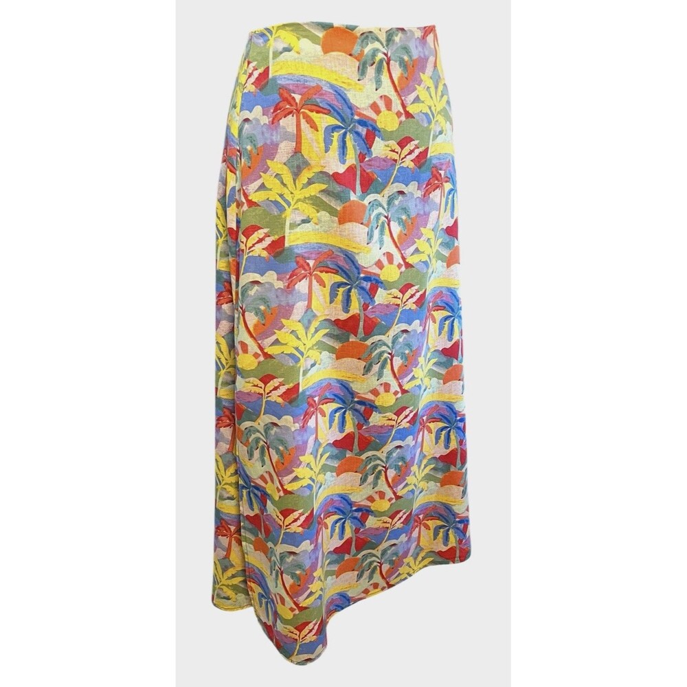 Marine Layer Women's Ryan Palm Print Midi Slip Hemp Blend Skirt Sz 12 Side Slit